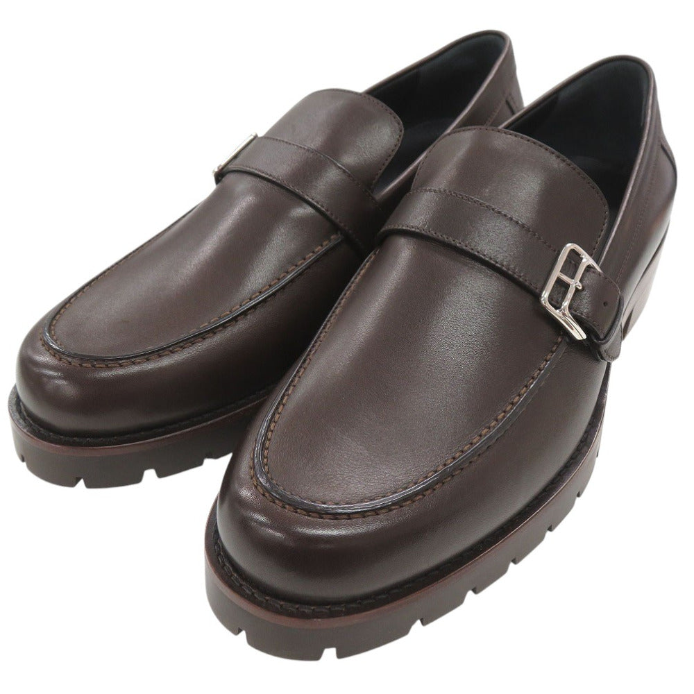 HERMES Leather shoes leather Dark brown Loafers Business Leather Shoes mens 42.5