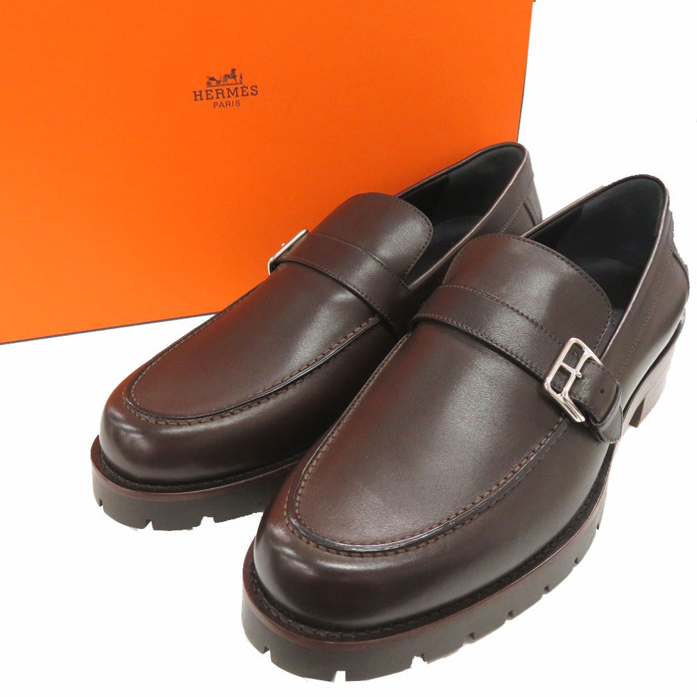 HERMES Leather shoes leather Dark brown Loafers Business Leather Shoes mens 42.5