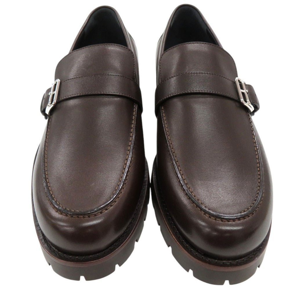 HERMES Leather shoes leather Dark brown Loafers Business Leather Shoes mens 42.5