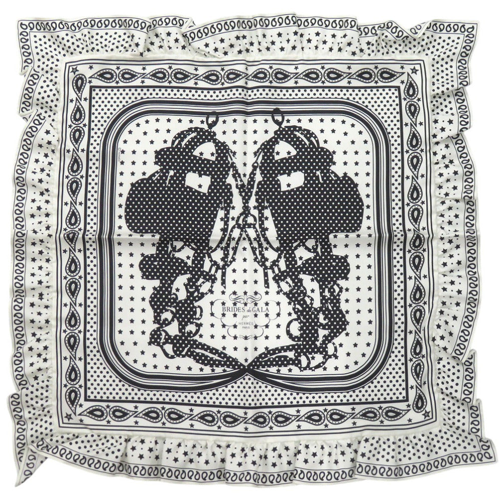 HERMES scarf silk BLANK Dots Frill Carre70 Brides de Gala Women