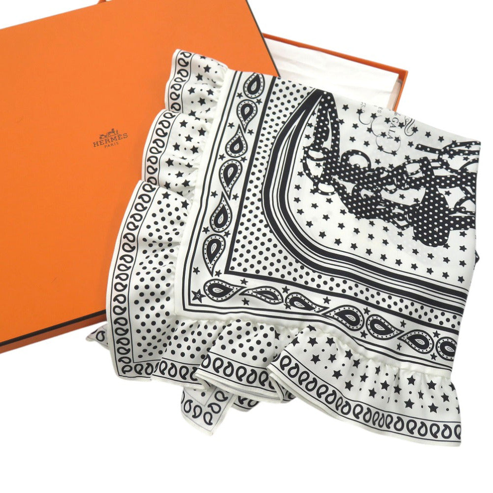 HERMES scarf silk BLANK Dots Frill Carre70 Brides de Gala Women