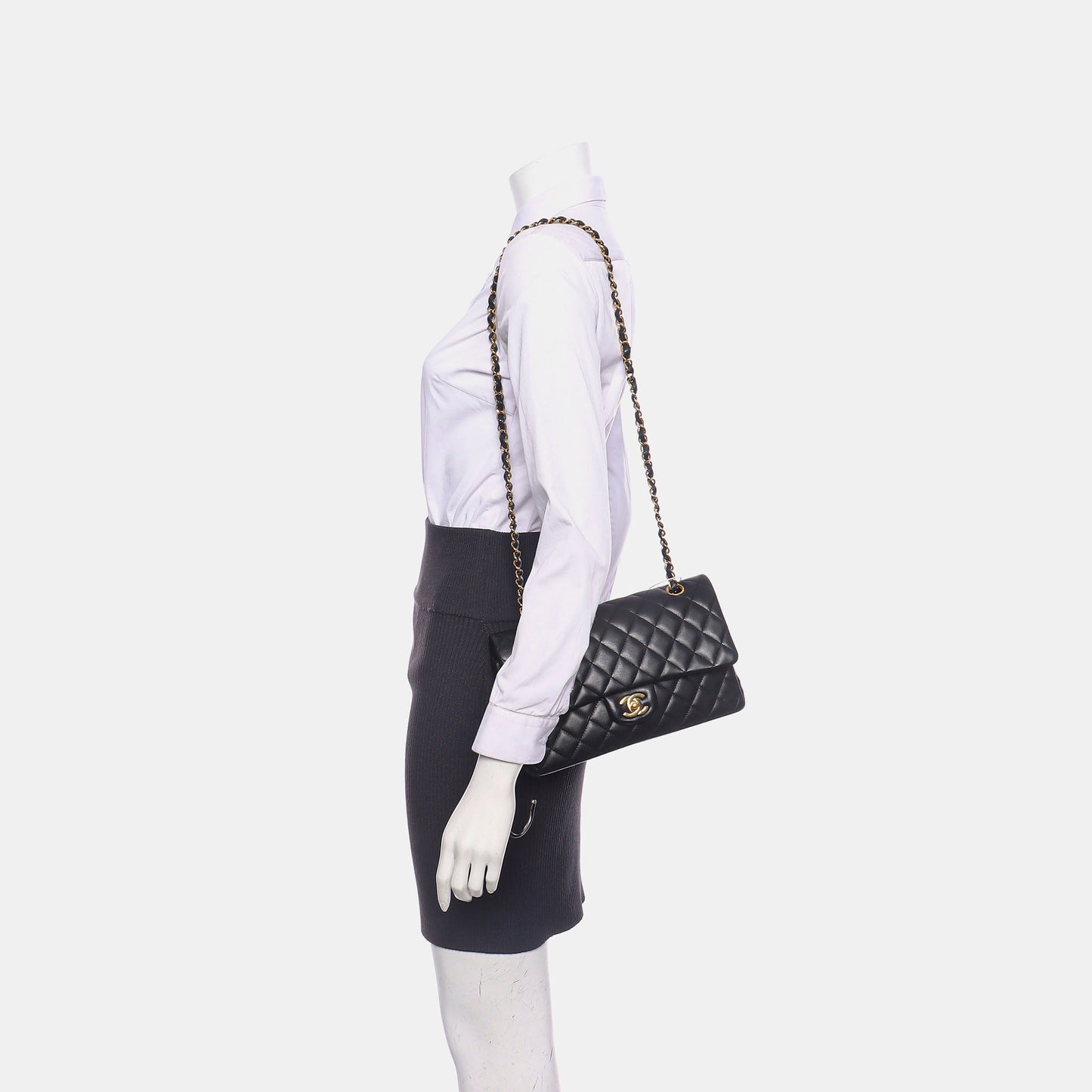 Chanel Timeless Classic Flap Medium Black Lambskin Leather Gold Hardware, 2015-16