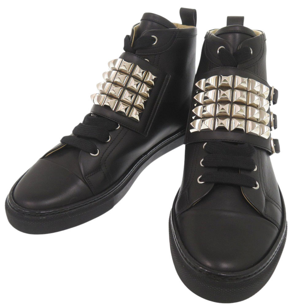 HERMES sneakers leather black High-top leather sneakers Lenox Collier de Sian Studs mens 40 1/2