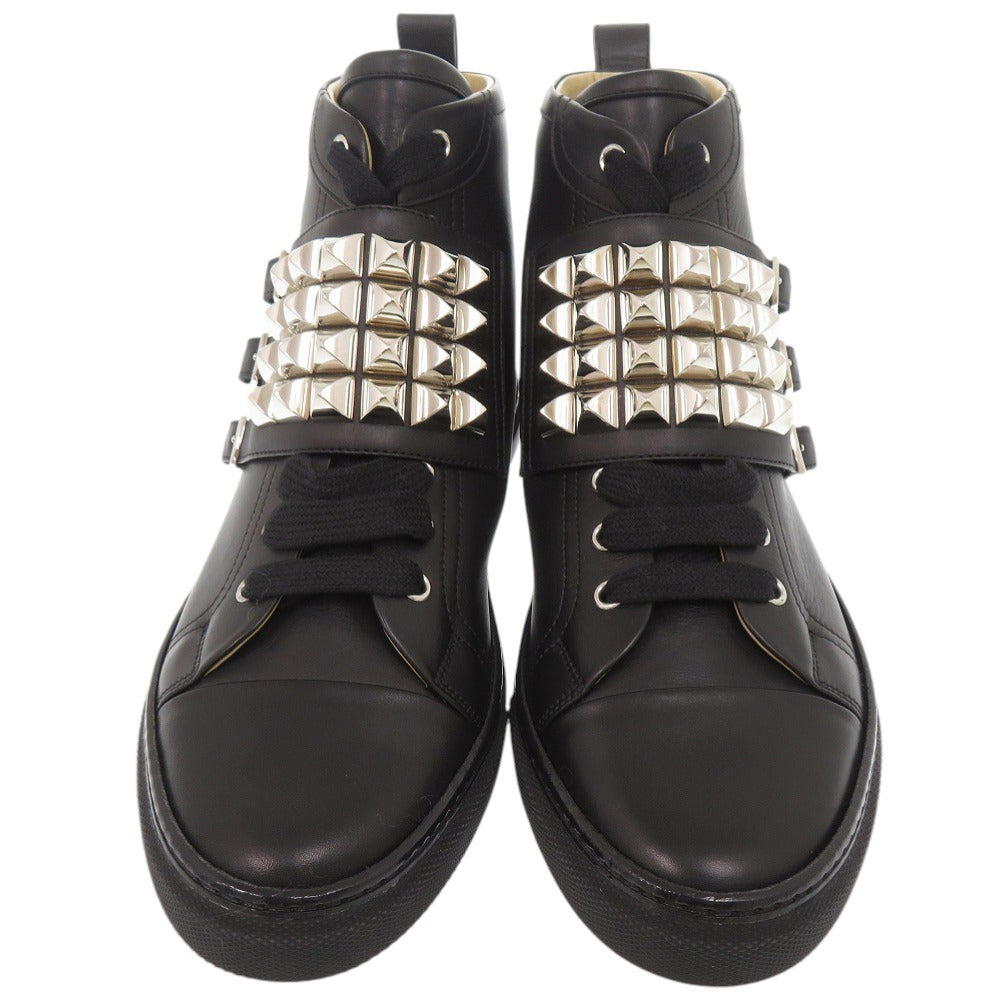 HERMES sneakers leather black High-top leather sneakers Lenox Collier de Sian Studs mens 40 1/2