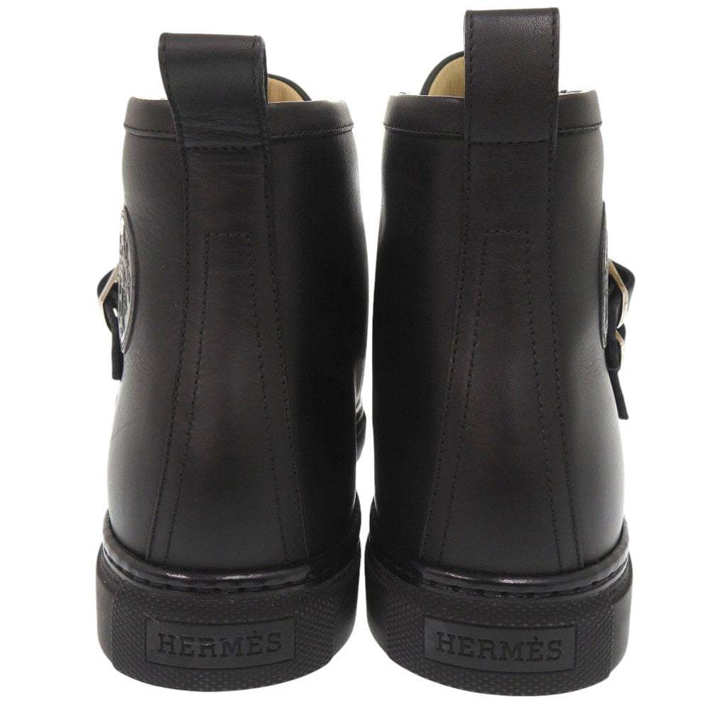HERMES sneakers leather black High-top leather sneakers Lenox Collier de Sian Studs mens 40 1/2