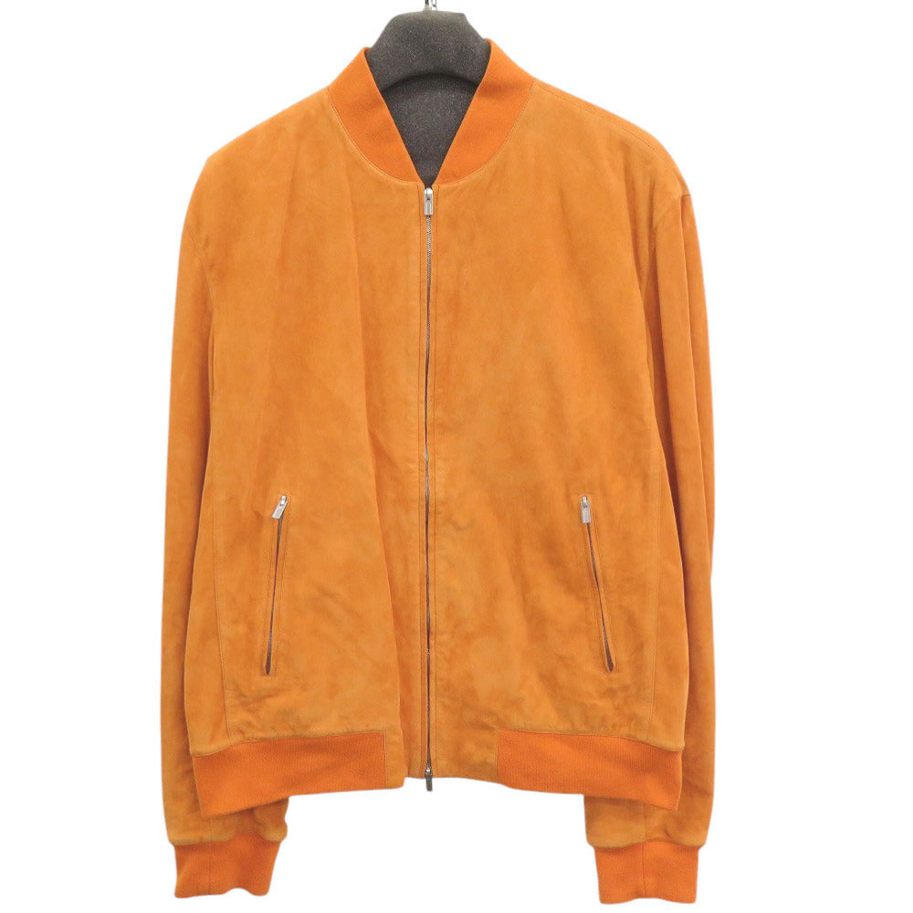 HERMES Blouson Goatskin, Knit: 81% cotton, 16% nylon, 3% polyurethane, Pocket lining: 100% cupra Orange mens 50