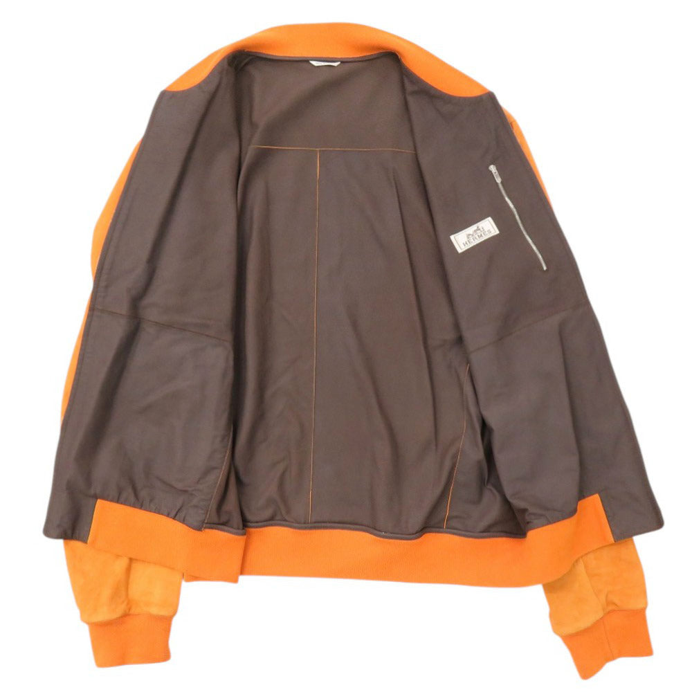 HERMES Blouson Goatskin, Knit: 81% cotton, 16% nylon, 3% polyurethane, Pocket lining: 100% cupra Orange mens 50
