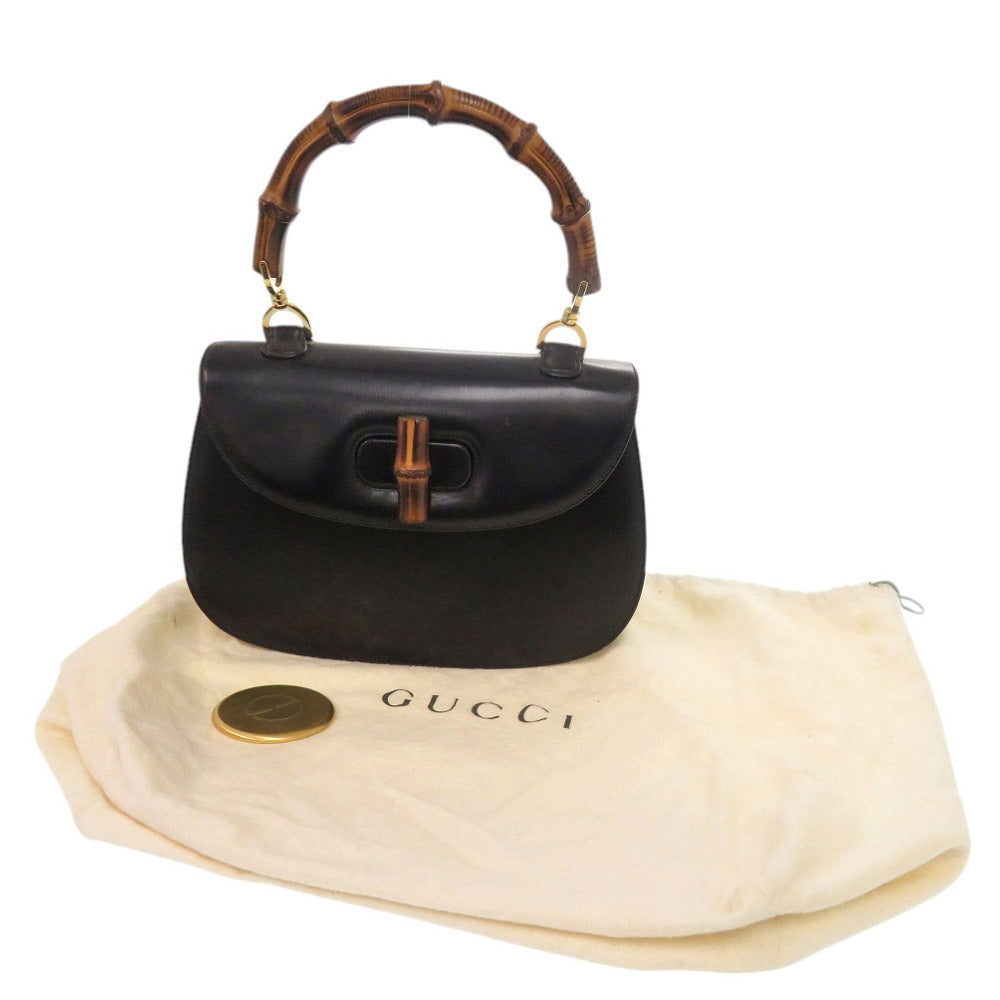 GUCCI Handbag leather black Bamboo Turnlock Vintage Women