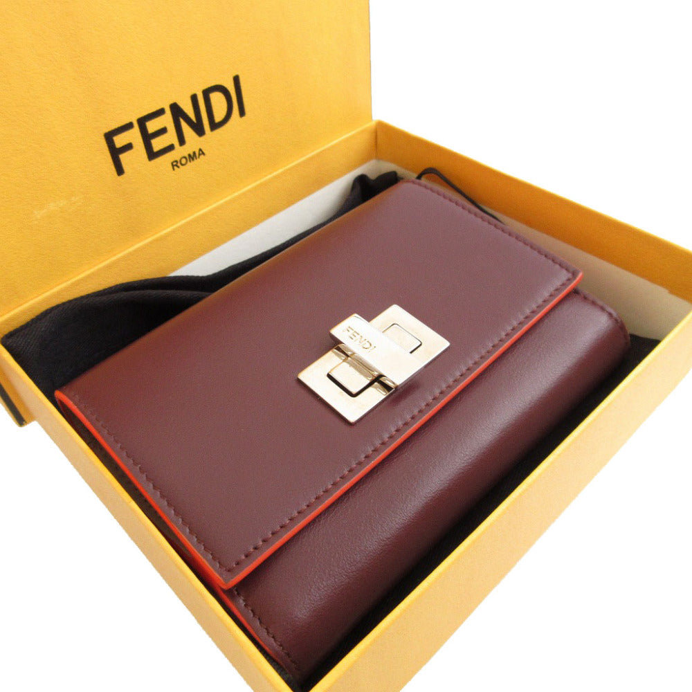 FENDI Bifold Wallet 8M0359 leather Bordeaux W Hook Wallet  Peekaboo unisex(Unisex)