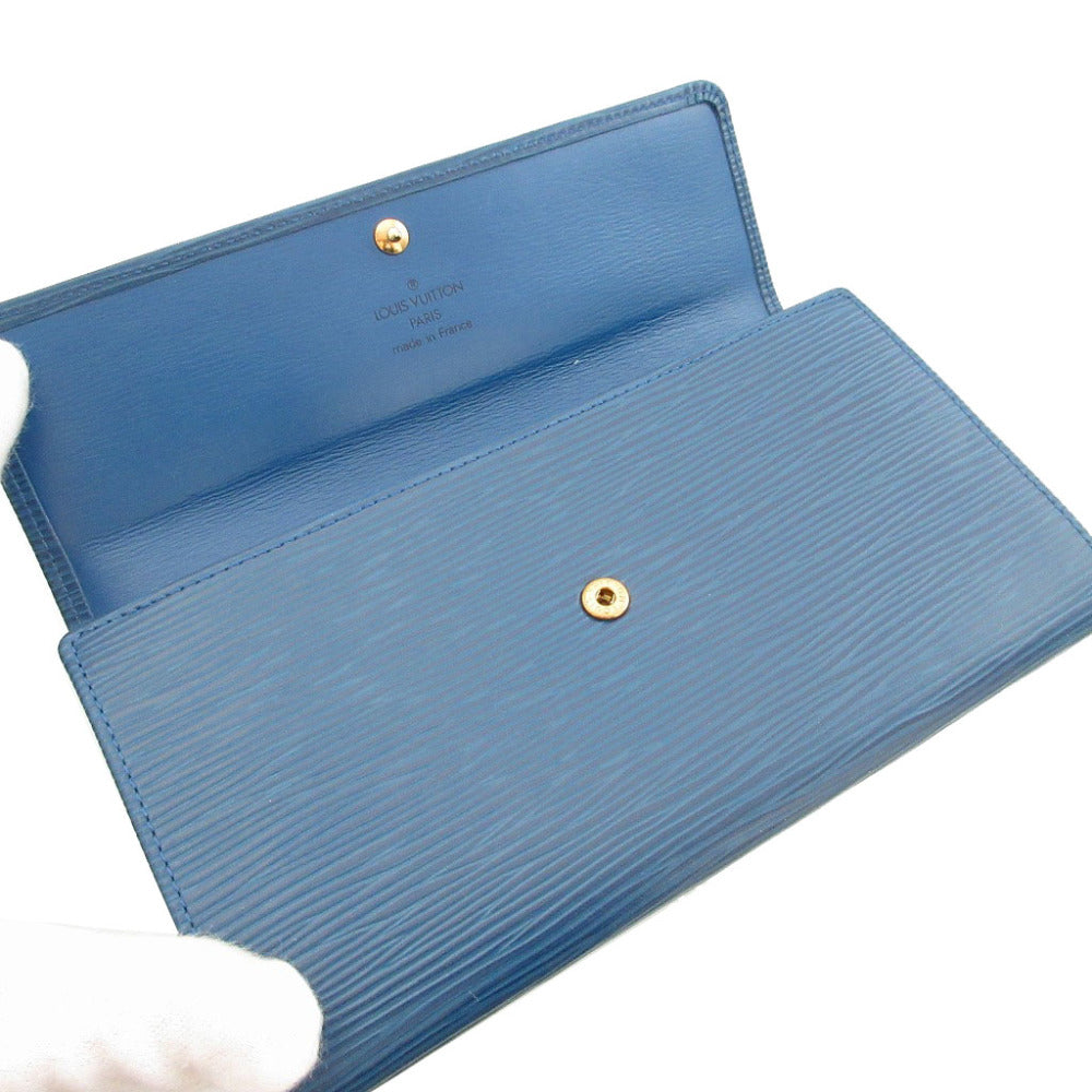 LOUIS VUITTON Long Wallet Purse M63575 Epi Leather blue Two fold Epi Porto Mon Credit unisex(Unisex)