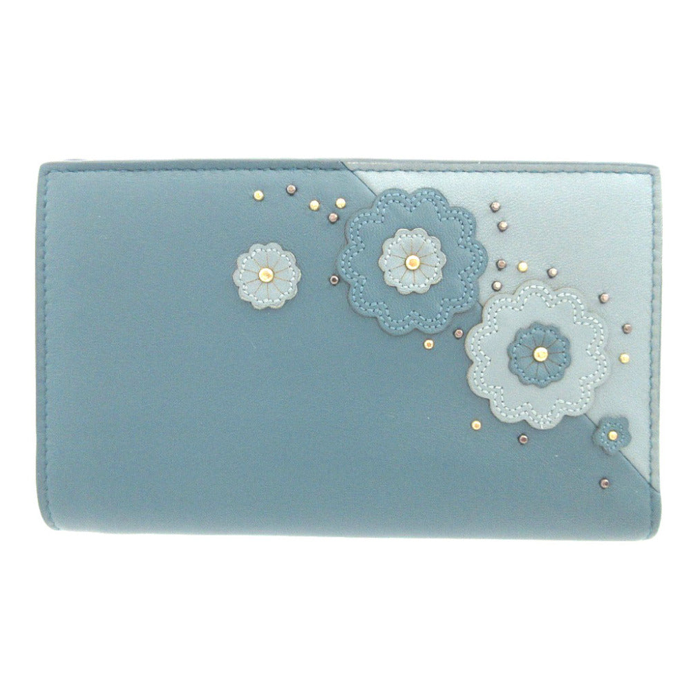 BOTTEGAVENETA Bifold Wallet leather blue flour unisex(Unisex)