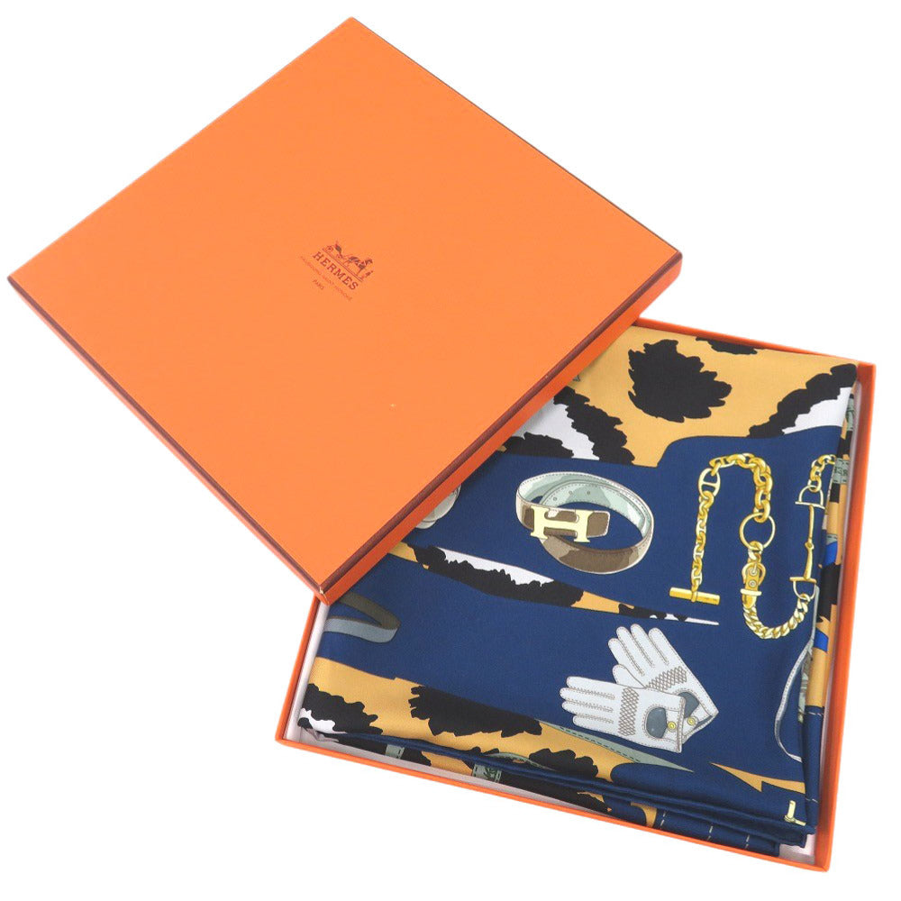 HERMES scarf silk blue Carre90 MONSIEUR ET MADAME Monsieur & Madam Women