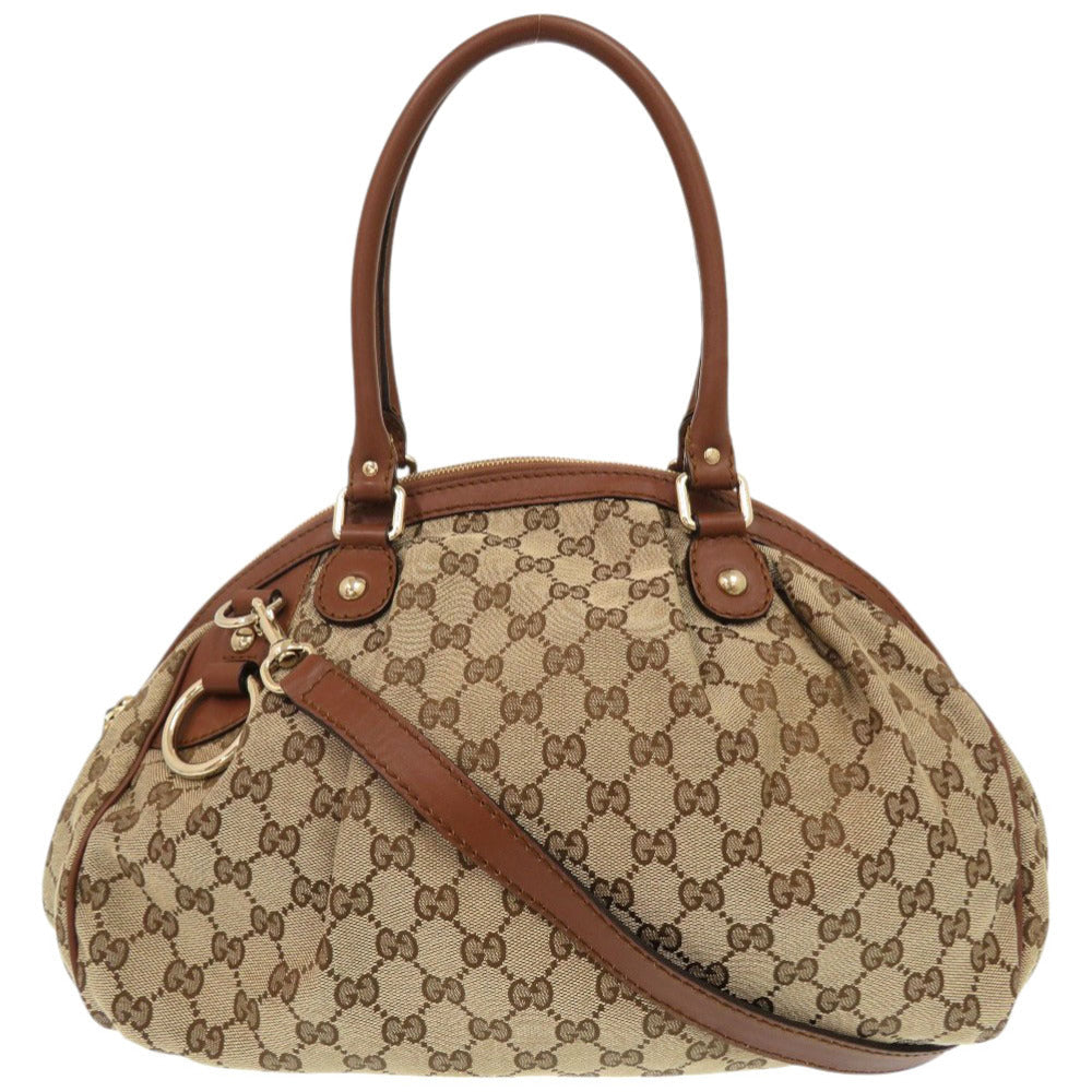 GUCCI Shoulder Bag 223974 GG canvas, leather beige 2WAY Sukey Women