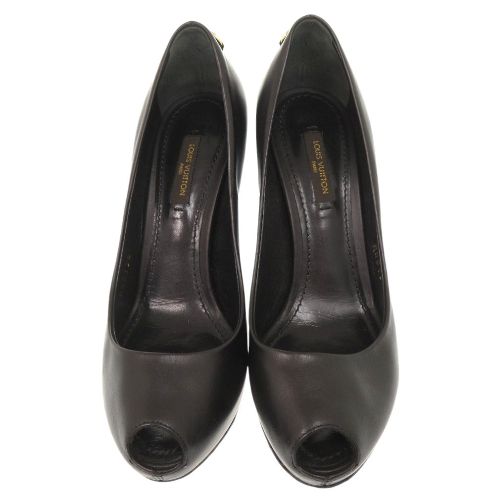 LOUIS VUITTON pumps leather black Open Toe Padlock Women 36