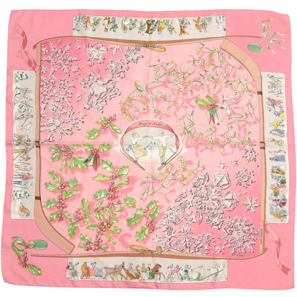 HERMES scarf silk pink Carre90 Neige d' Antan Last year's snow Women