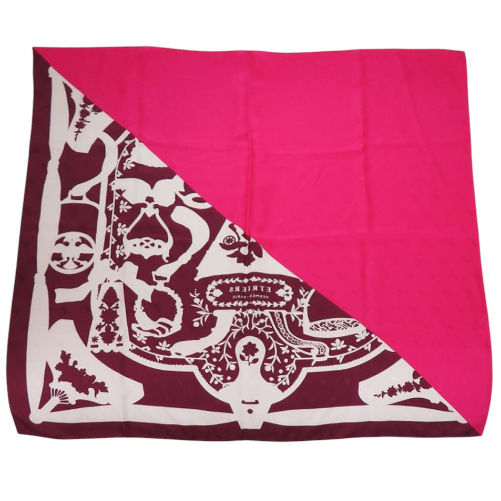 HERMES scarf silk pink Carre90 Cadridge Etrier Tattoo