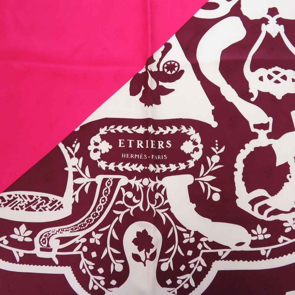 HERMES scarf silk pink Carre90 Cadridge Etrier Tattoo