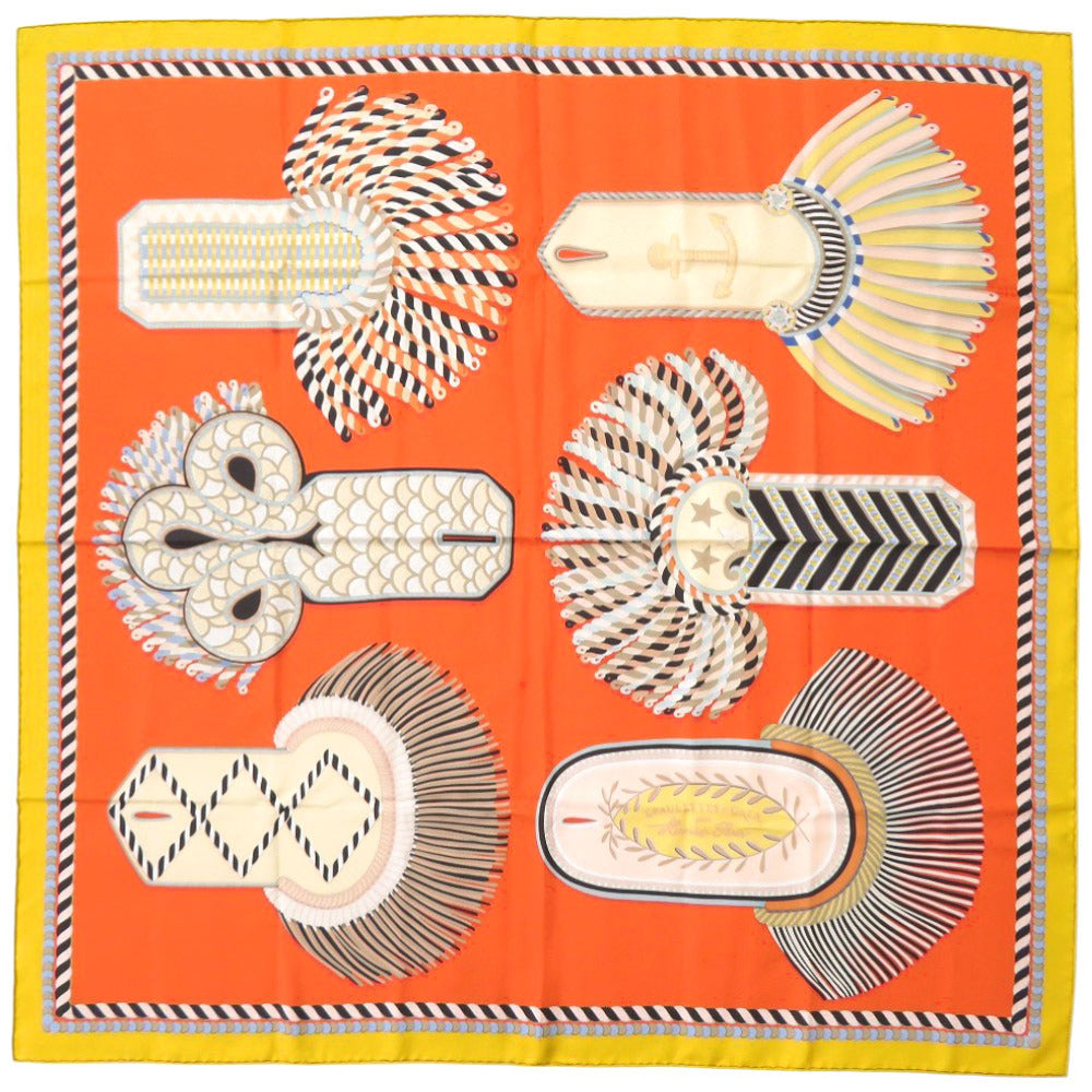 HERMES scarf silk Orange Carre90 Double Face Gala Epaulettes Women