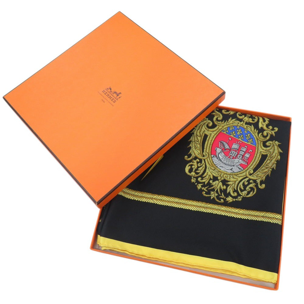 HERMES scarf silk black Carre90 LES ARMES DE PARIS Coat of arms of Paris Women