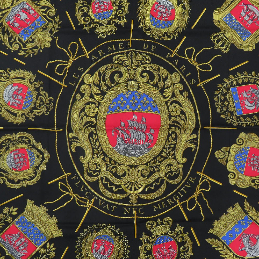 HERMES scarf silk black Carre90 LES ARMES DE PARIS Coat of arms of Paris Women