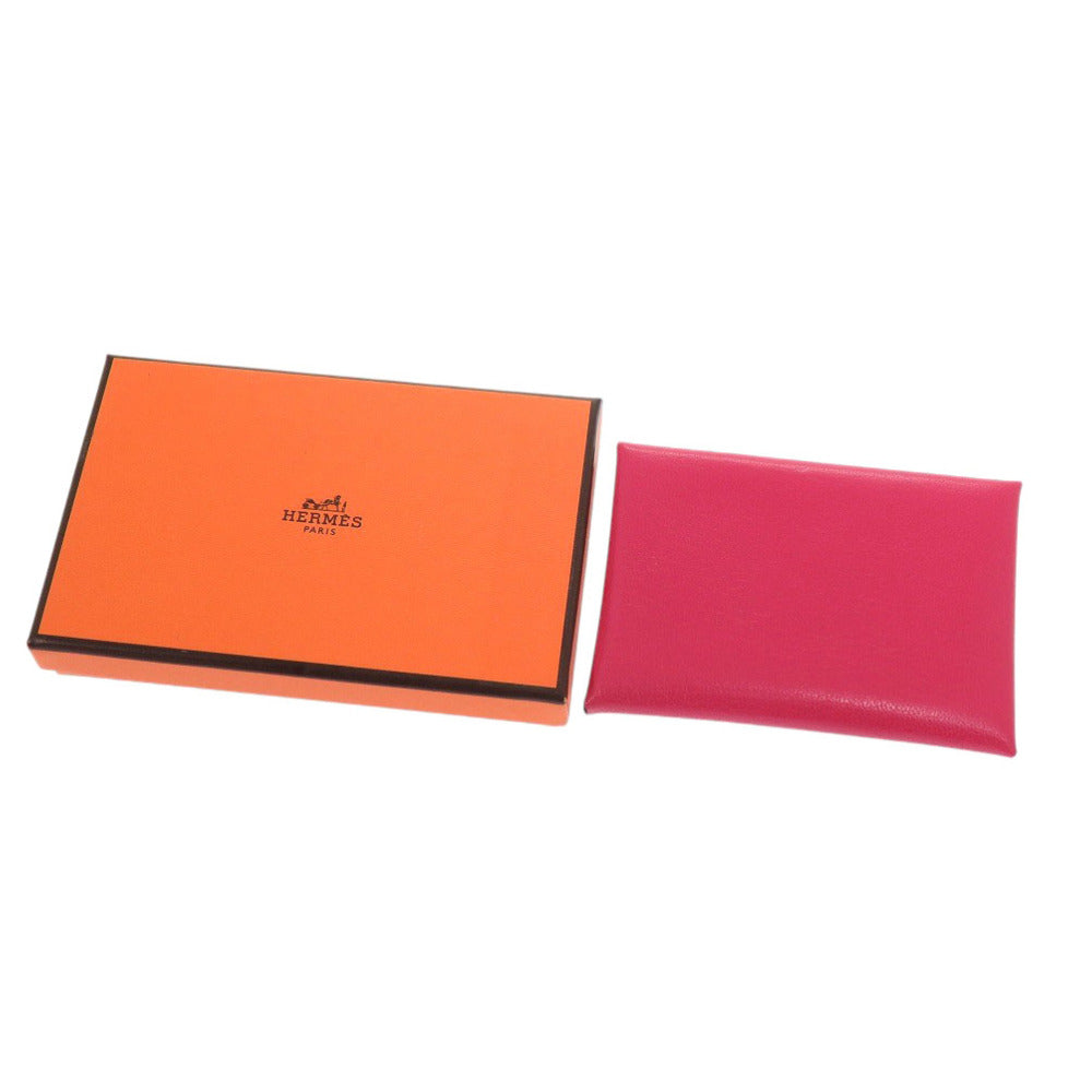 HERMES Card Case Calfskin Rose Extreme Calvi duo