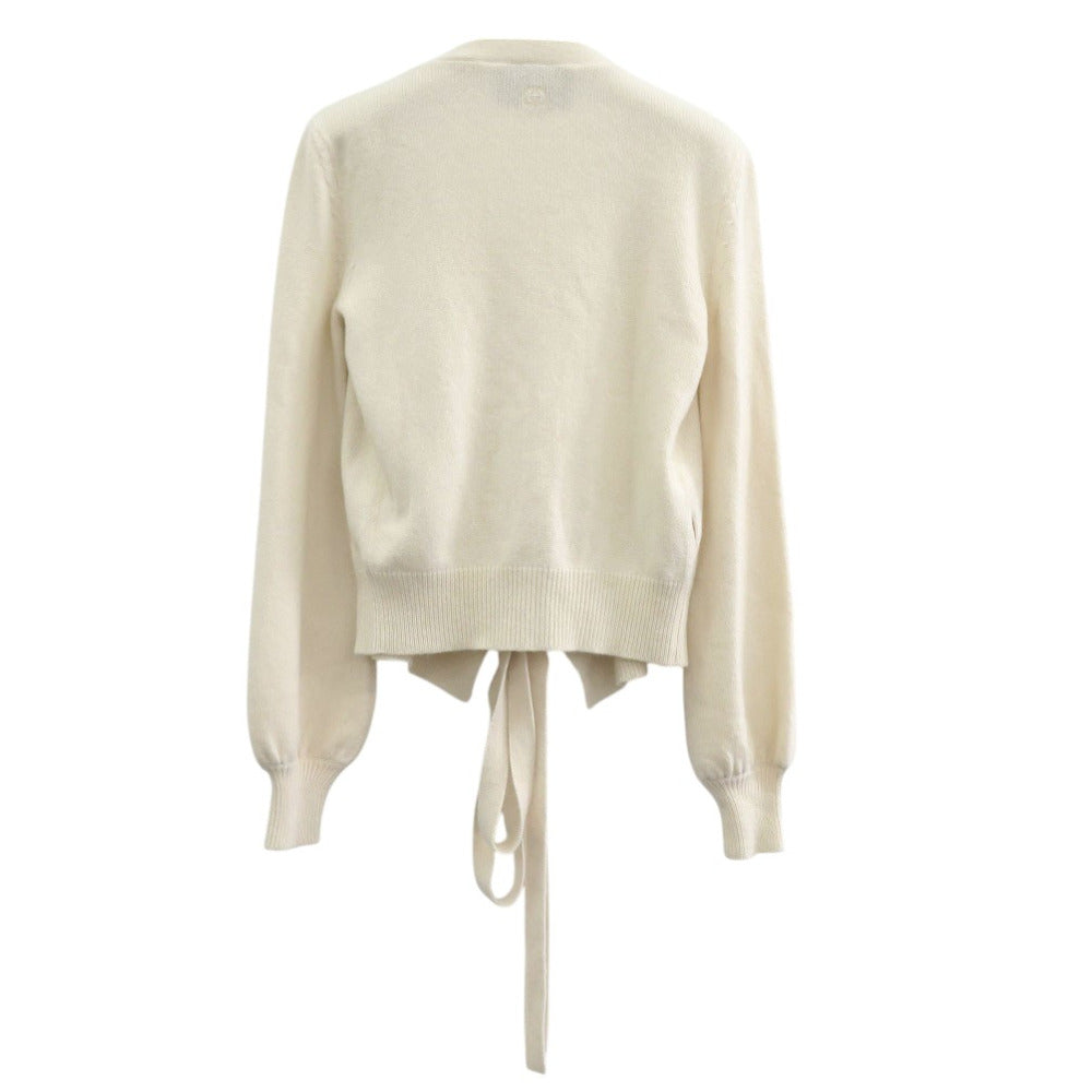 GUCCI cardigan cashmere Ivory Cache-coeur logo embroidered ribbon knit cardigan Women Medium size (170/90Y)