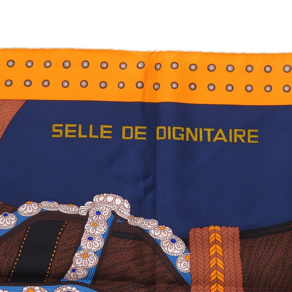 HERMES scarf silk Orange Carre90 DIGNITAIRE Saddle of the Dignitary Women