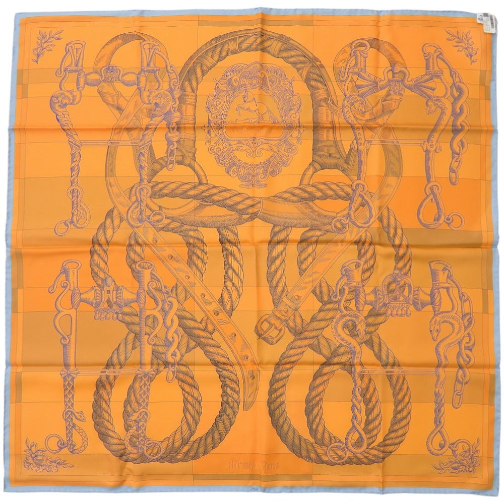 HERMES scarf silk Orange Carre90 Double Face Della Cavalleria Women