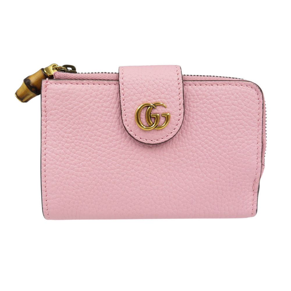 GUCCI Bifold Wallet 739498 leather pink Double G Medium Wallet with Bamboo Women