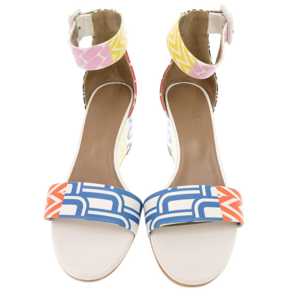 HERMES Sandals leather white Ankle strap wedge sole Women 35