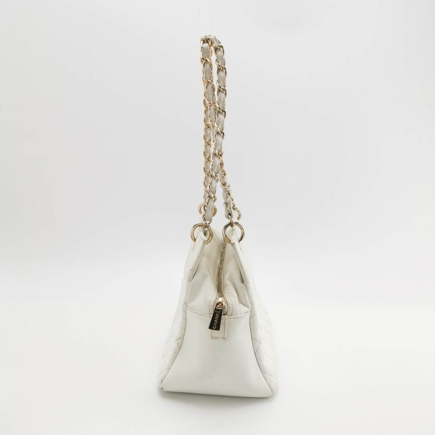Chanel PST Petite Shopping Tote 2002 White Caviar Leather Chain Bag
