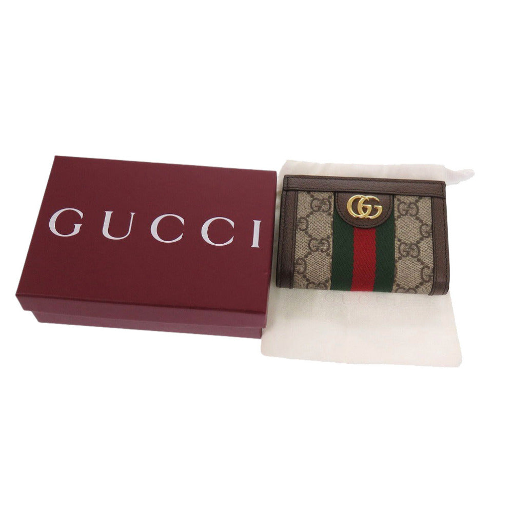 GUCCI Bifold Wallet 813296 PVC coated canvas, leather Brown GG Supreme Ophidia medium Women
