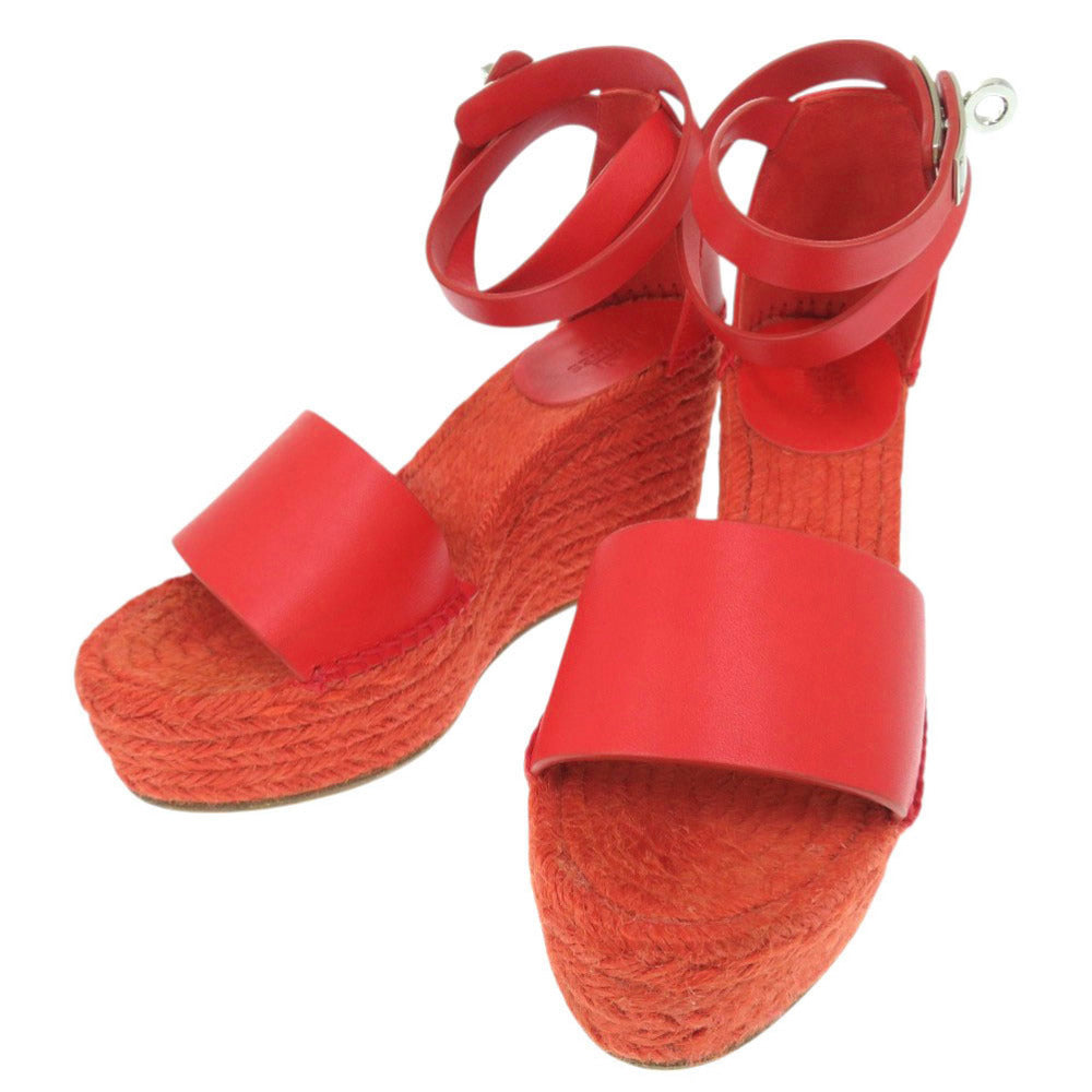HERMES Sandals leather Red Espadrilles Tipoli Wedge Sole Kelly Metal Women 35