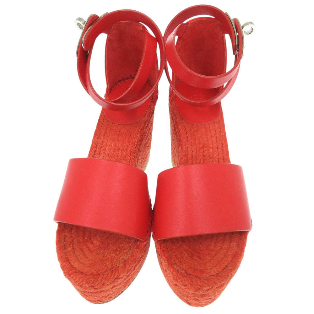 HERMES Sandals leather Red Espadrilles Tipoli Wedge Sole Kelly Metal Women 35