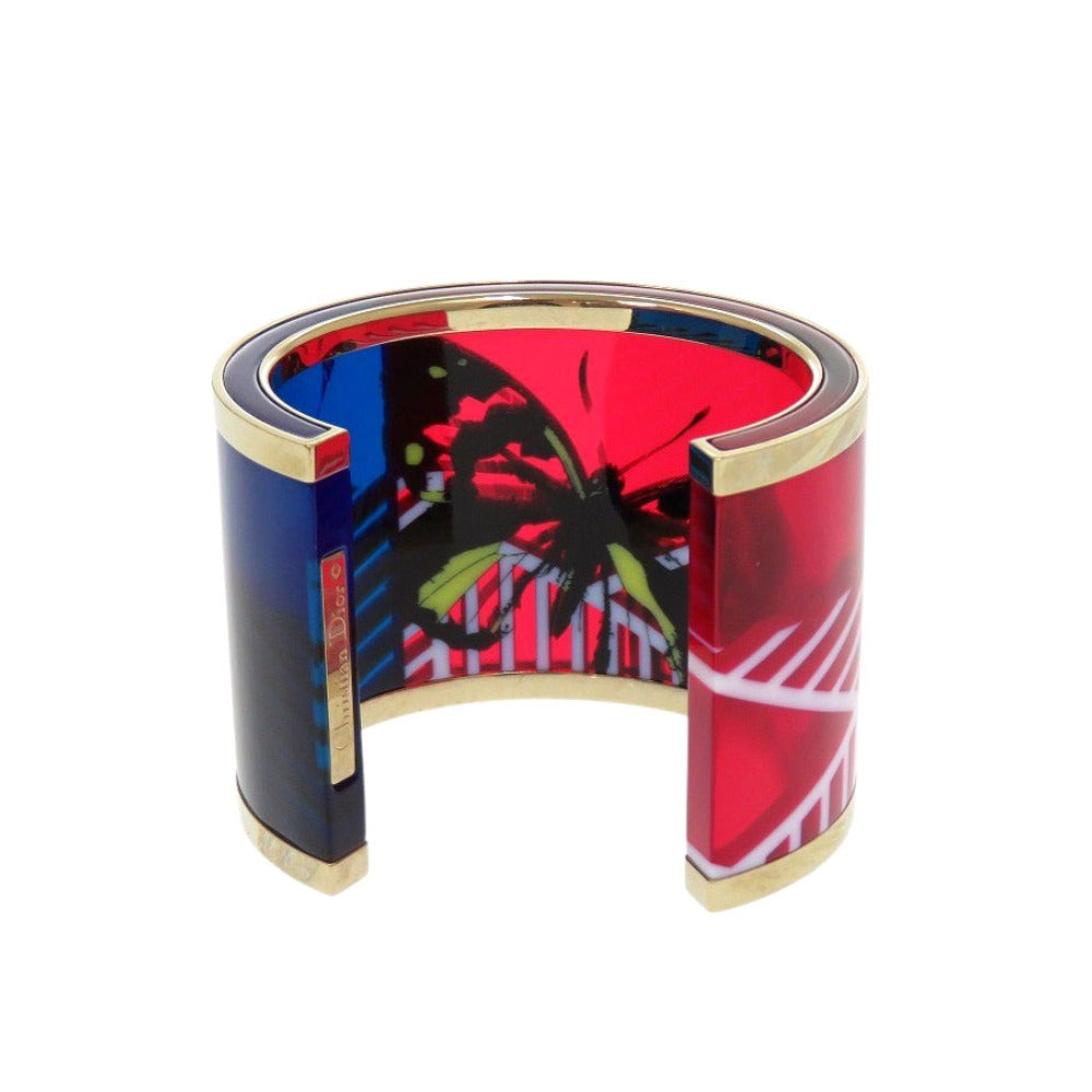 Christian Dior Bangle plastic Red Bracelet Skeleton Butterfly D-Jungle Pop Women