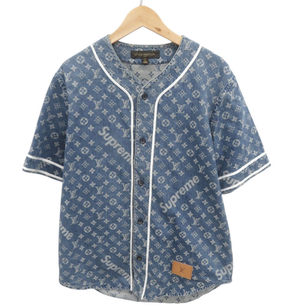 LOUIS VUITTON Short sleeve shirt Cotton denim, leather Denim blue Supreme collaboration denim baseball short sleeve shirt M