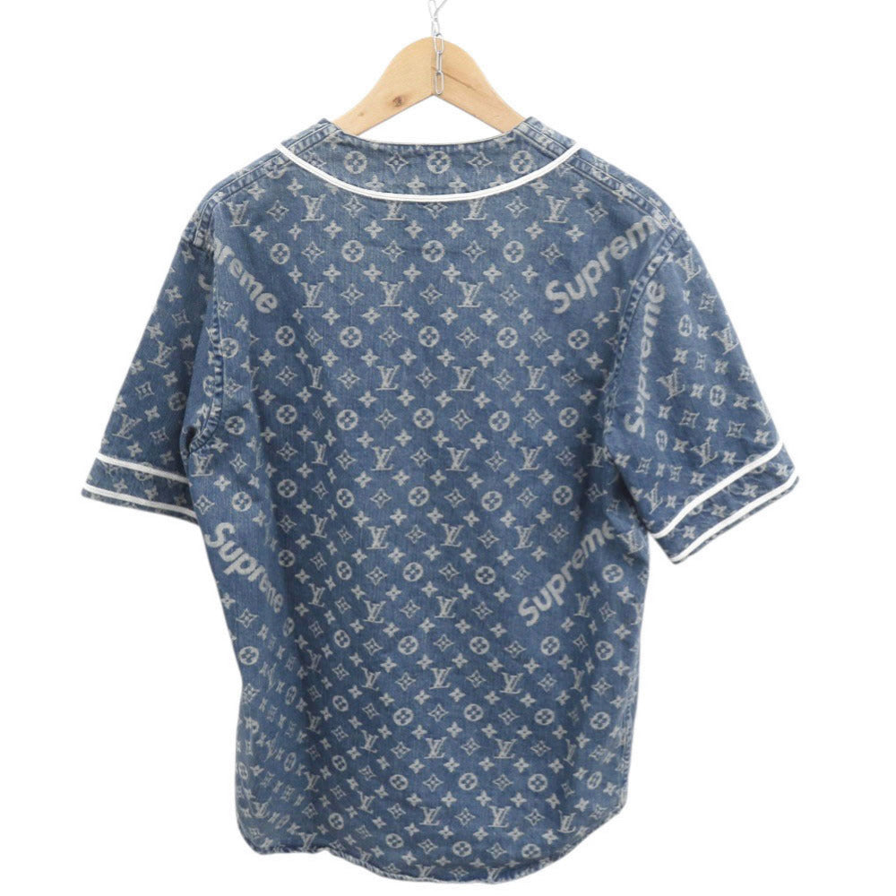 LOUIS VUITTON Short sleeve shirt Cotton denim, leather Denim blue Supreme collaboration denim baseball short sleeve shirt M