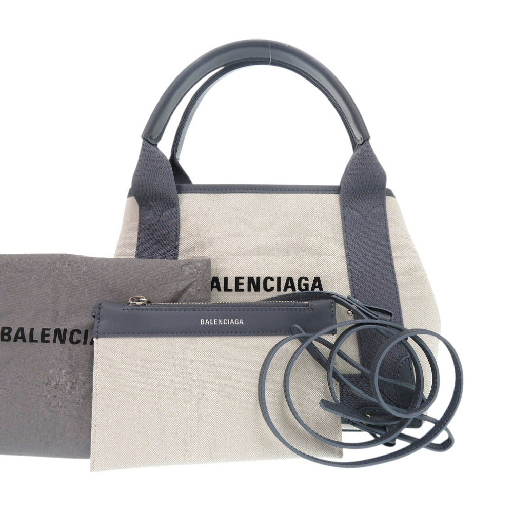 BALENCIAGA Handbag 390346 Canvas, Leather gray Navy Cabas XS Women