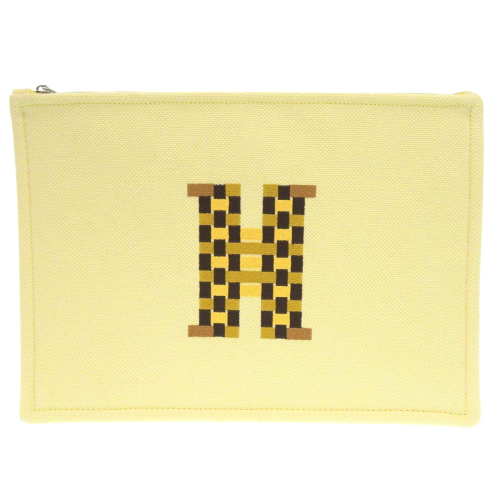 HERMES Pouch cotton yellow H Tissage Flat Pouch Women