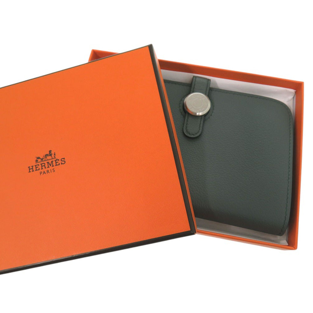 HERMES Coin case leather Vert Amande Evercolor Dogon compact