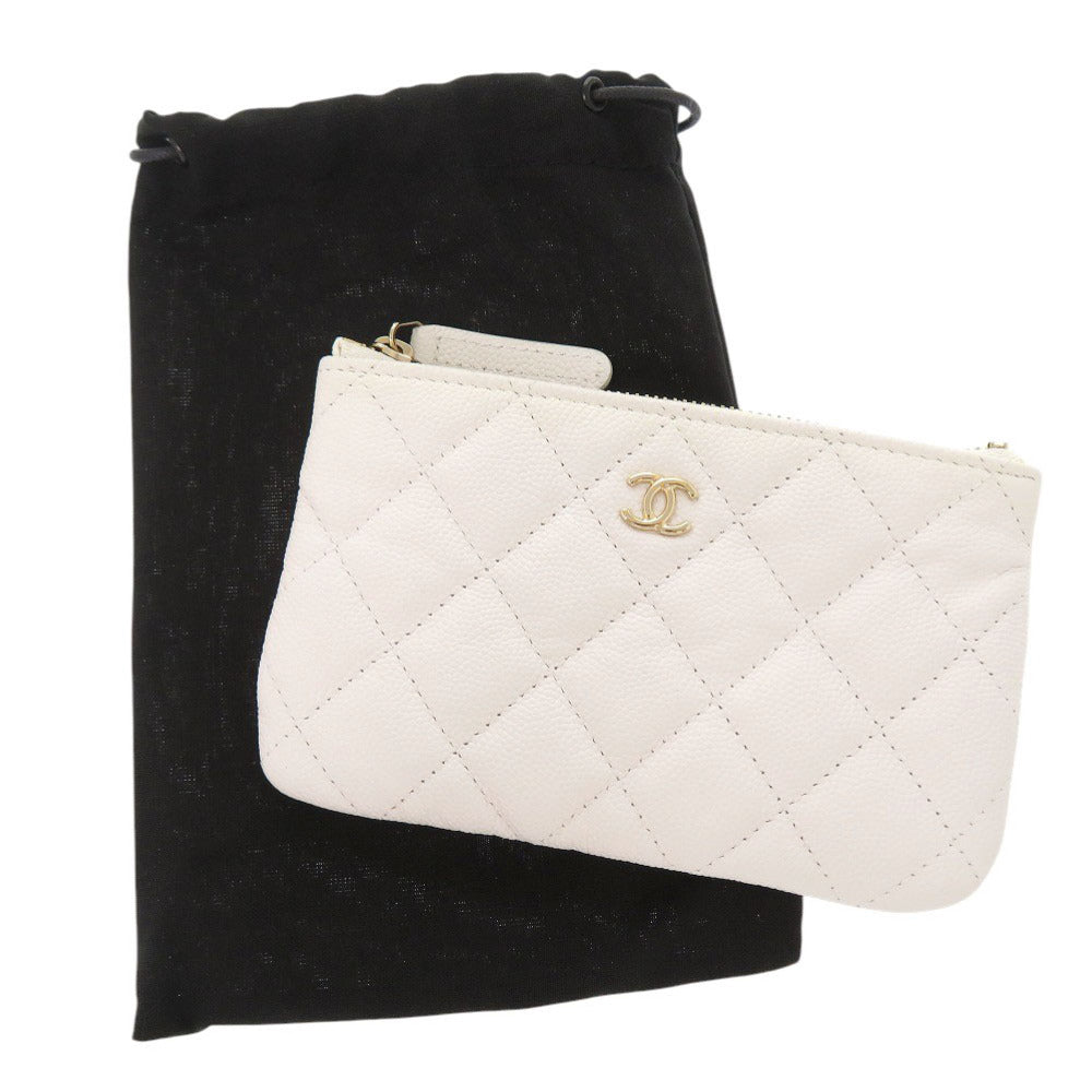CHANEL Pouch Caviar skin white Matrasse COCO Mark