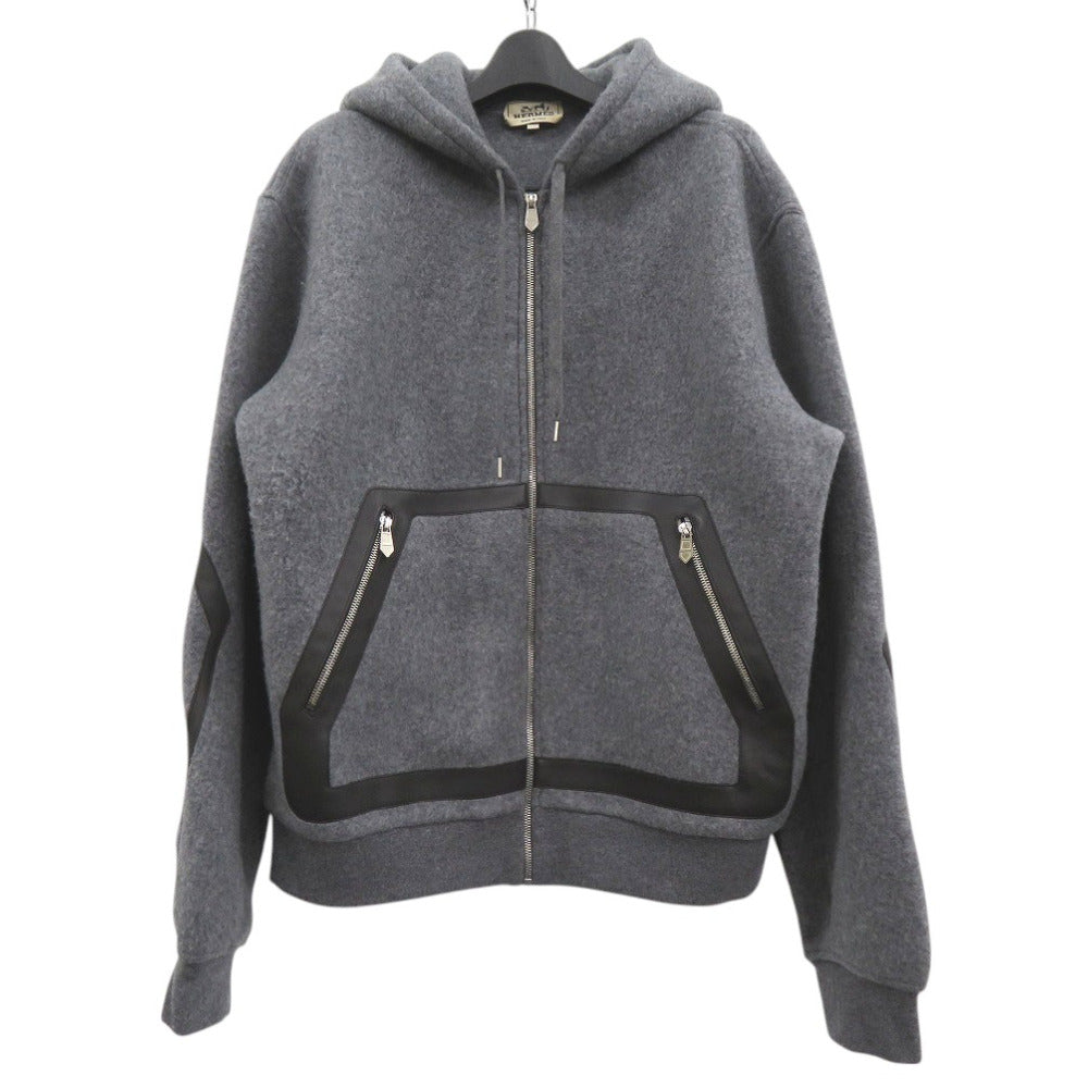 HERMES Hoodie 32-5733 wool gray Knitted hooded zip-up Hoodie mens M