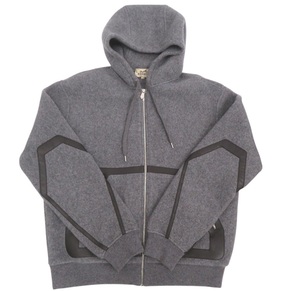 HERMES Hoodie 32-5733 wool gray Knitted hooded zip-up Hoodie mens M