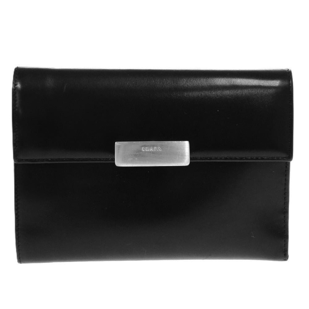 PRADA Tri-fold wallet leather black mens