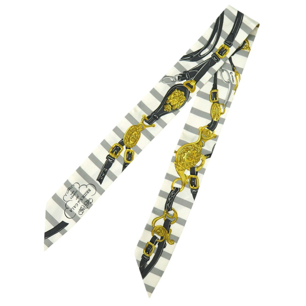 HERMES scarf silk gray BRIDES de GAL