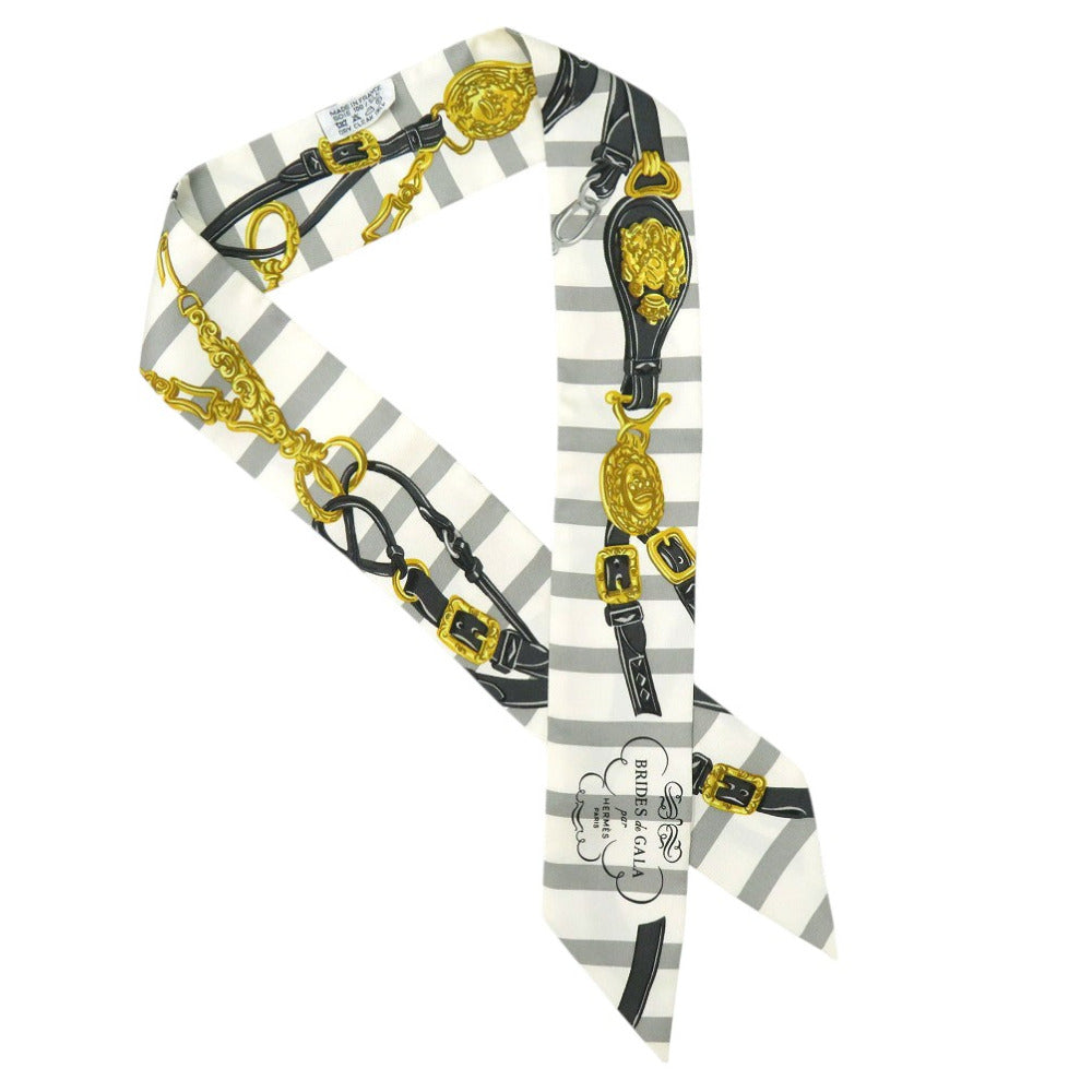 HERMES scarf silk gray BRIDES de GAL