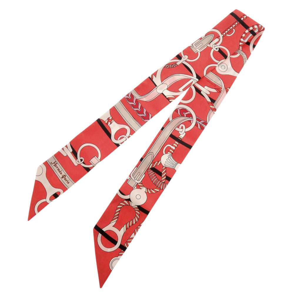 HERMES scarf silk Red Twilly PANOPLIE EQUESTRE