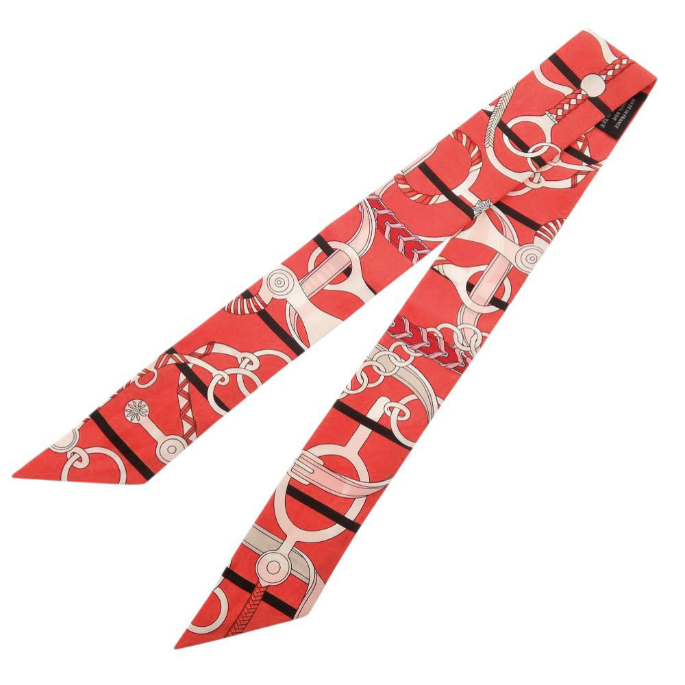 HERMES scarf silk Red Twilly PANOPLIE EQUESTRE