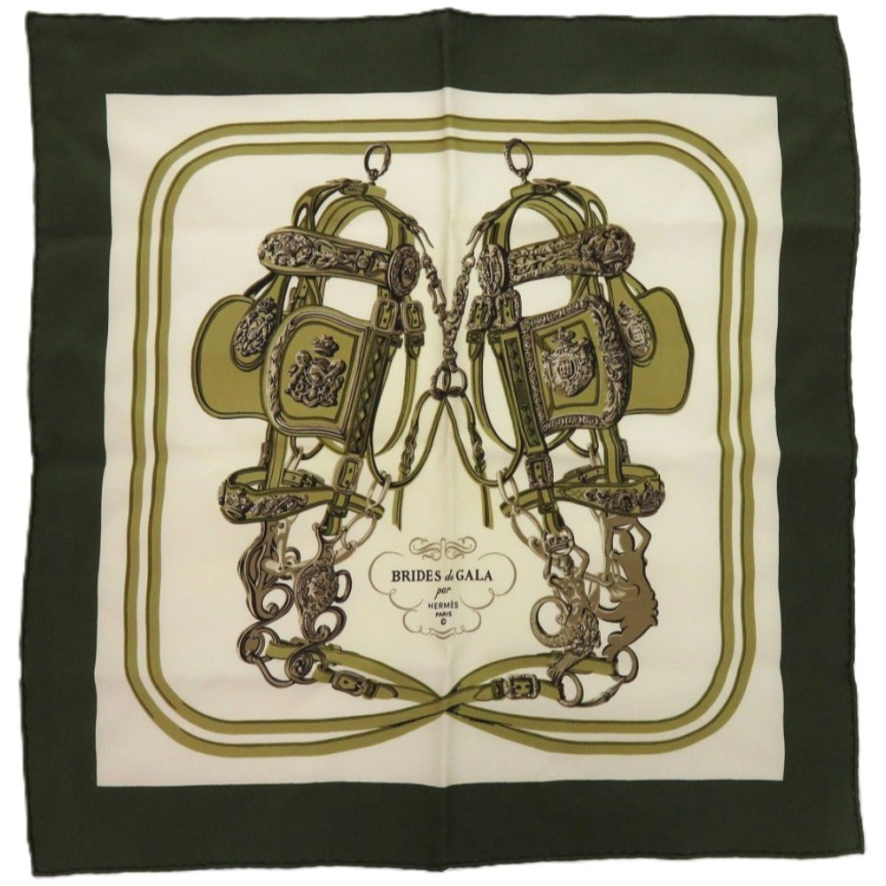 HERMES scarf silk green Carre40 Ceremonial bridle “BRIDES DE GALA”