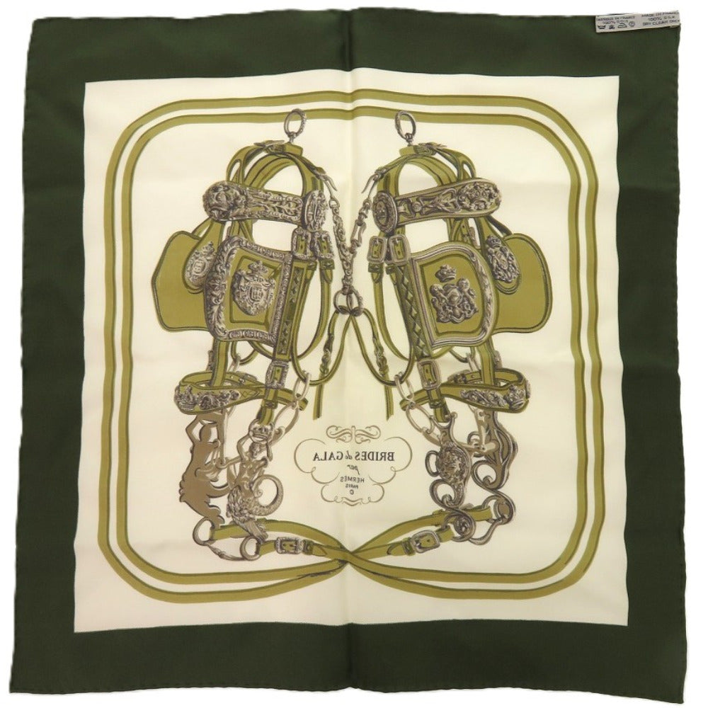 HERMES scarf silk green Carre40 Ceremonial bridle “BRIDES DE GALA”